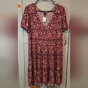 Wild Fable Floral Midi Dress in Red and Pink